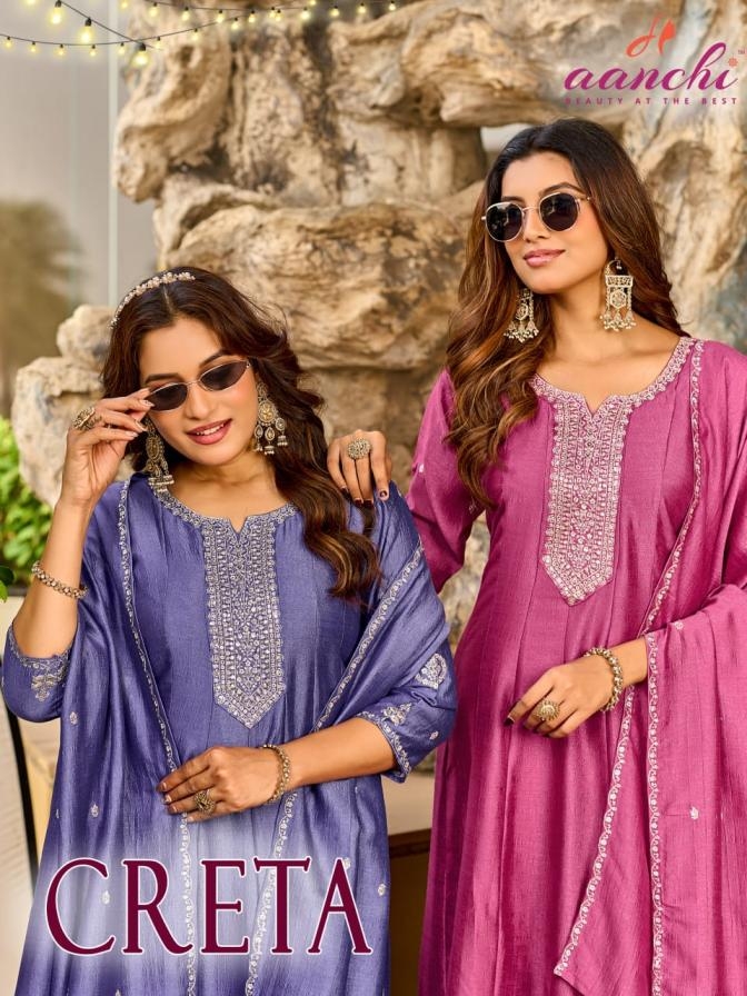 aanchi creta vichitra silk wholesale readymade suit in surat