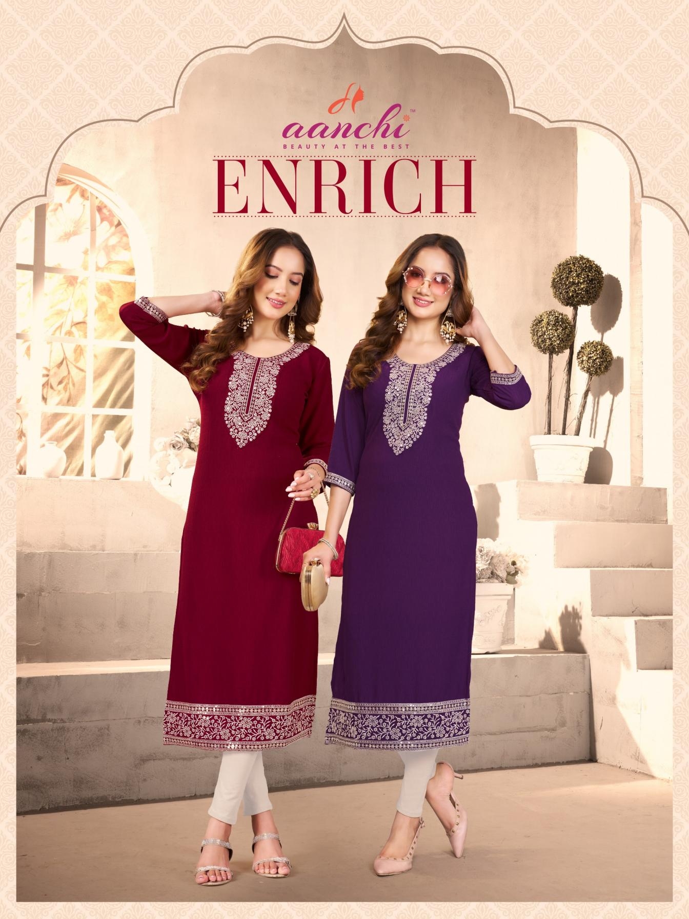 aanchi enrich vol 1 series 1001 to 1004 fancy straight cut readymade long kurti in wholesale surat