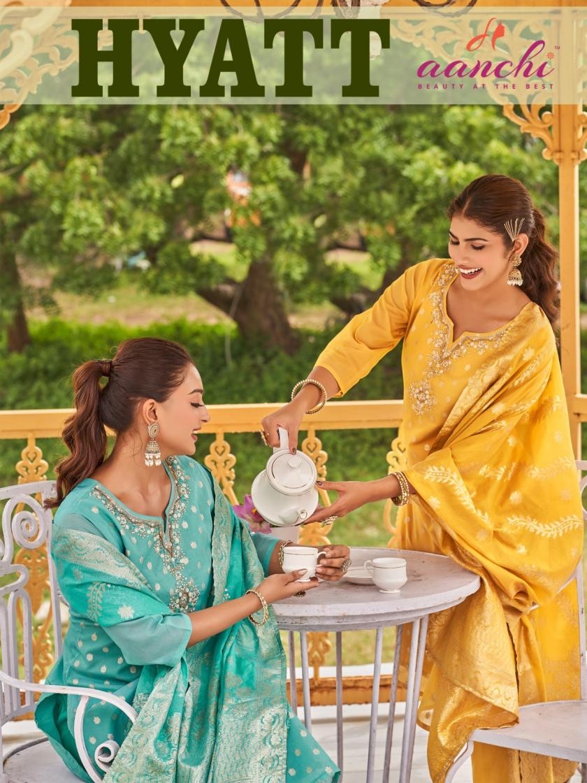 aanchi hyatt shimmer butti wholesale readymade suit 