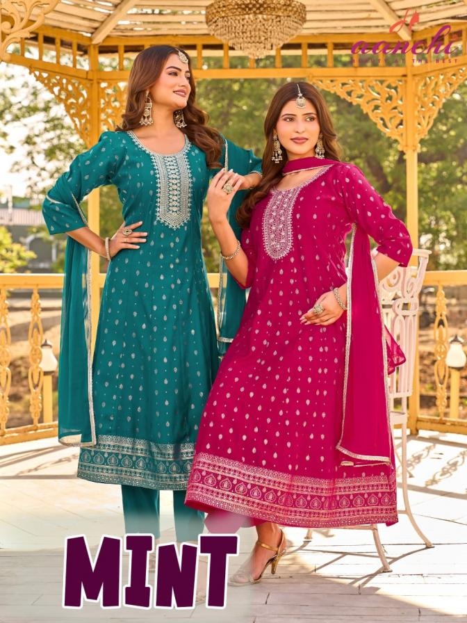 aanchi mint roman silk wholesale readymade suit
