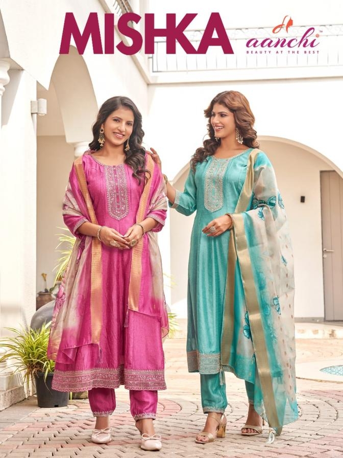 aanchi mishka vichitra silk readymade wholesale suit