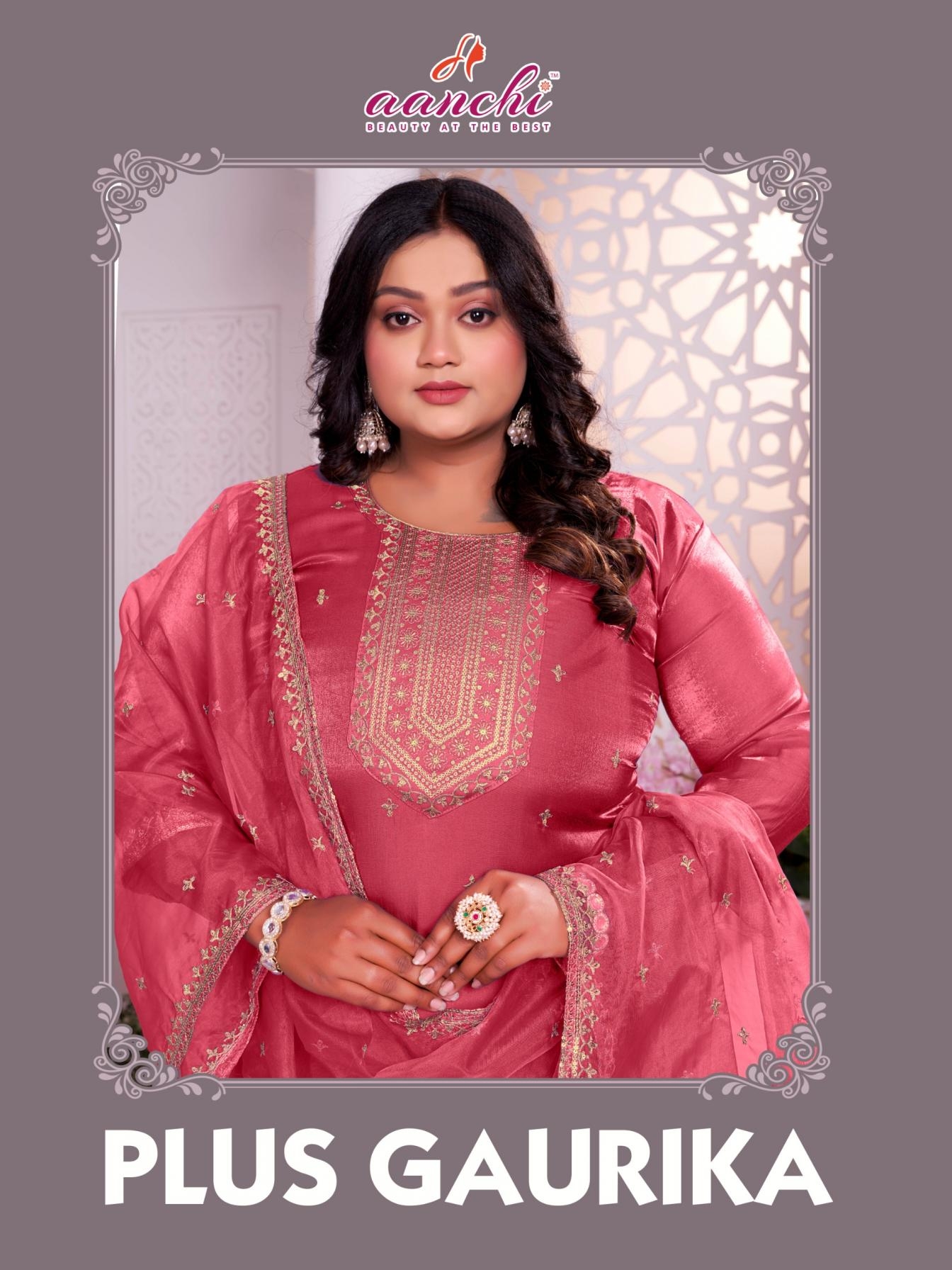 aanchi plus gaurika series 100185-100187 glass roman wholesale readymade suit 