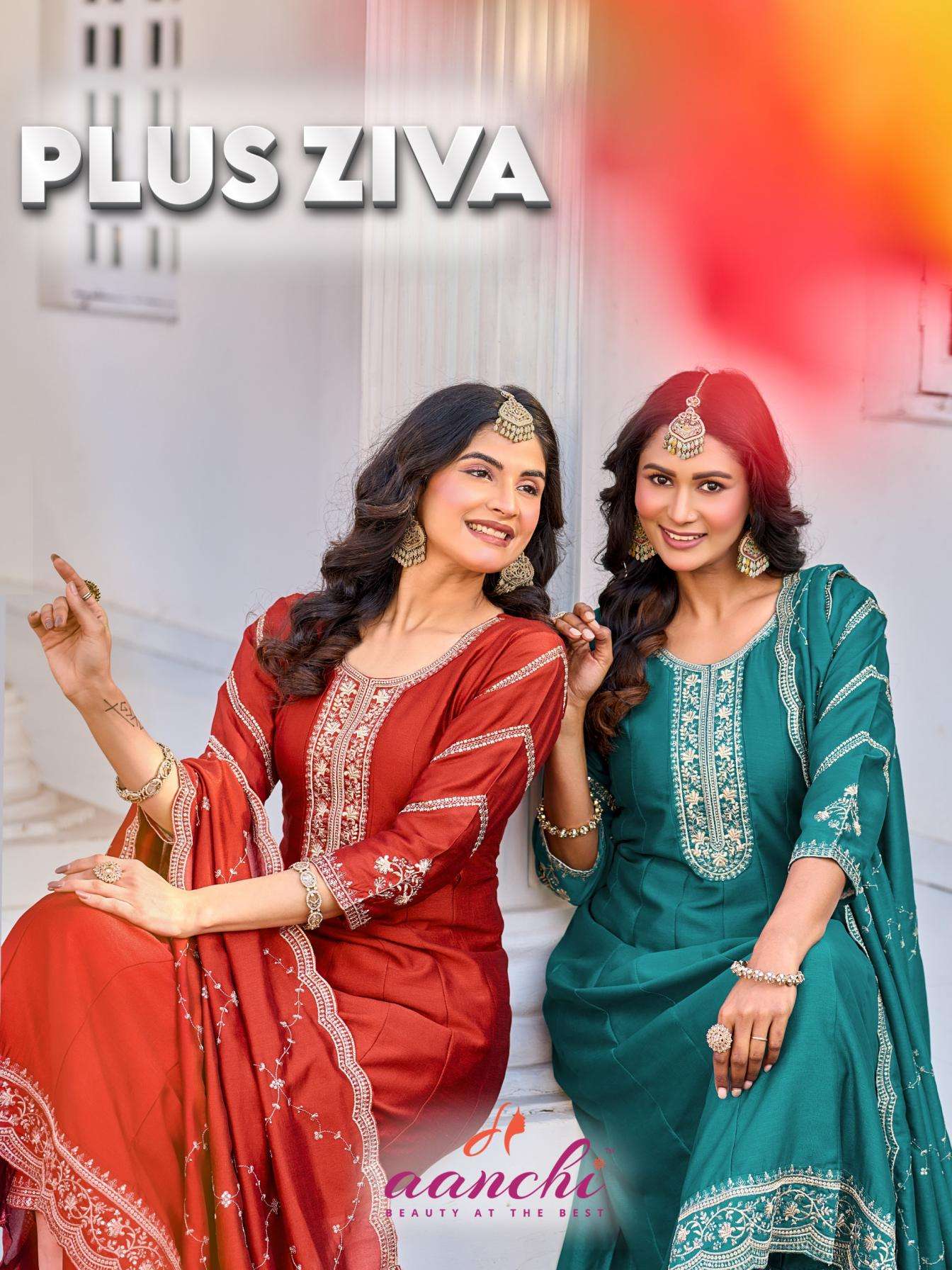 aanchi plus ziva vichitra silk anarkali readymade suit 