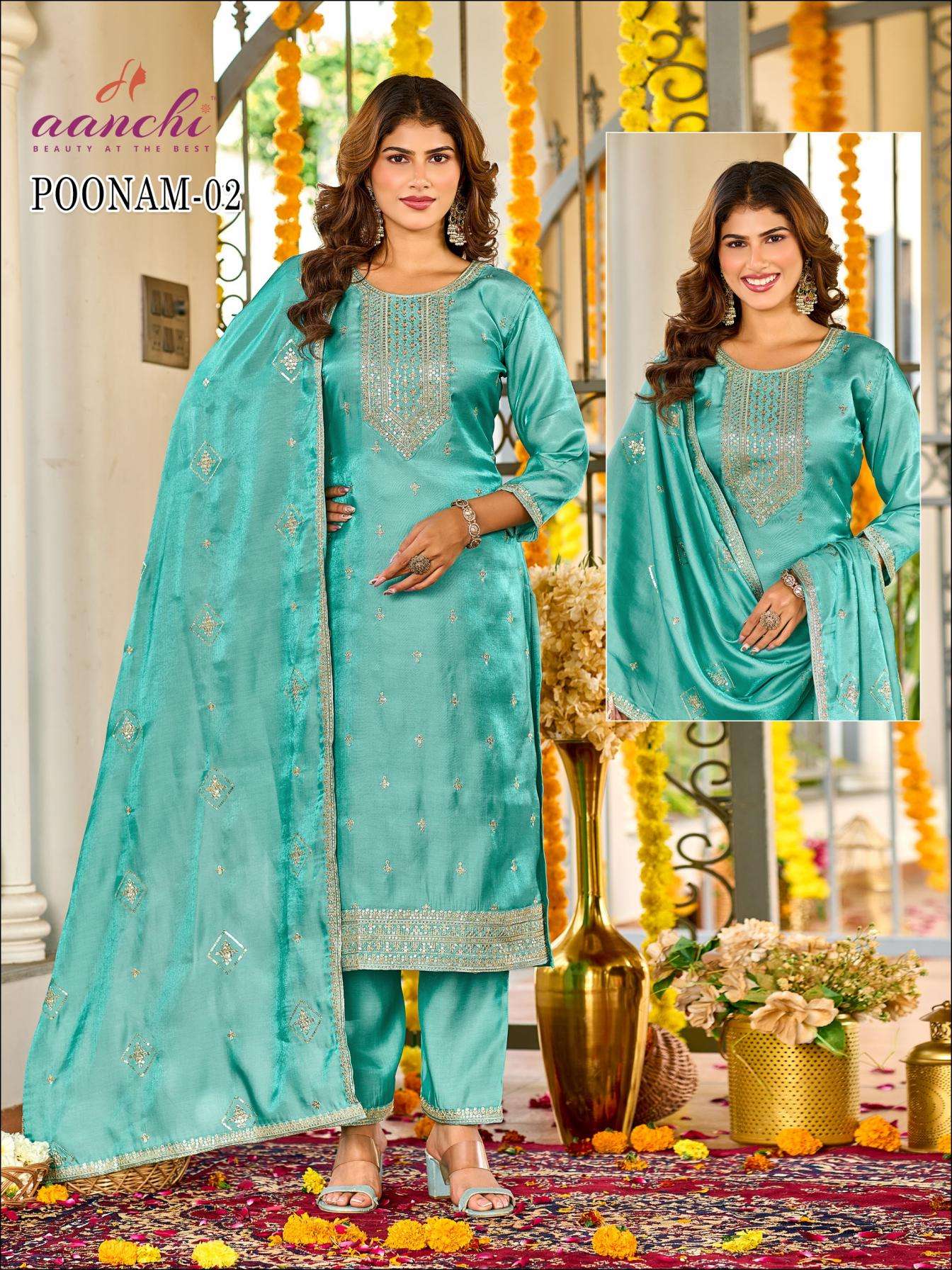 aanchi poonam 01-02 glass roman wholesale anarkali readymade suit 
