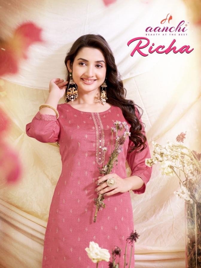 aanchi richa series 1001-1004 vichitra silk wholesale kurti 