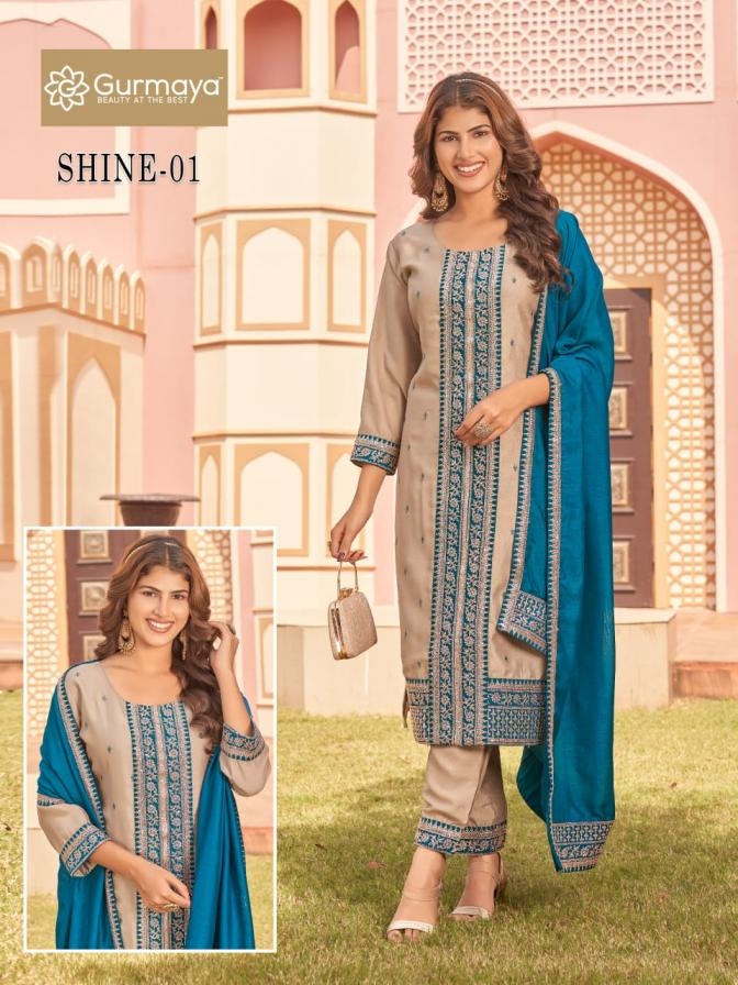 aanchi shine series 01-03 vichitra silk readymade wholesale suit 