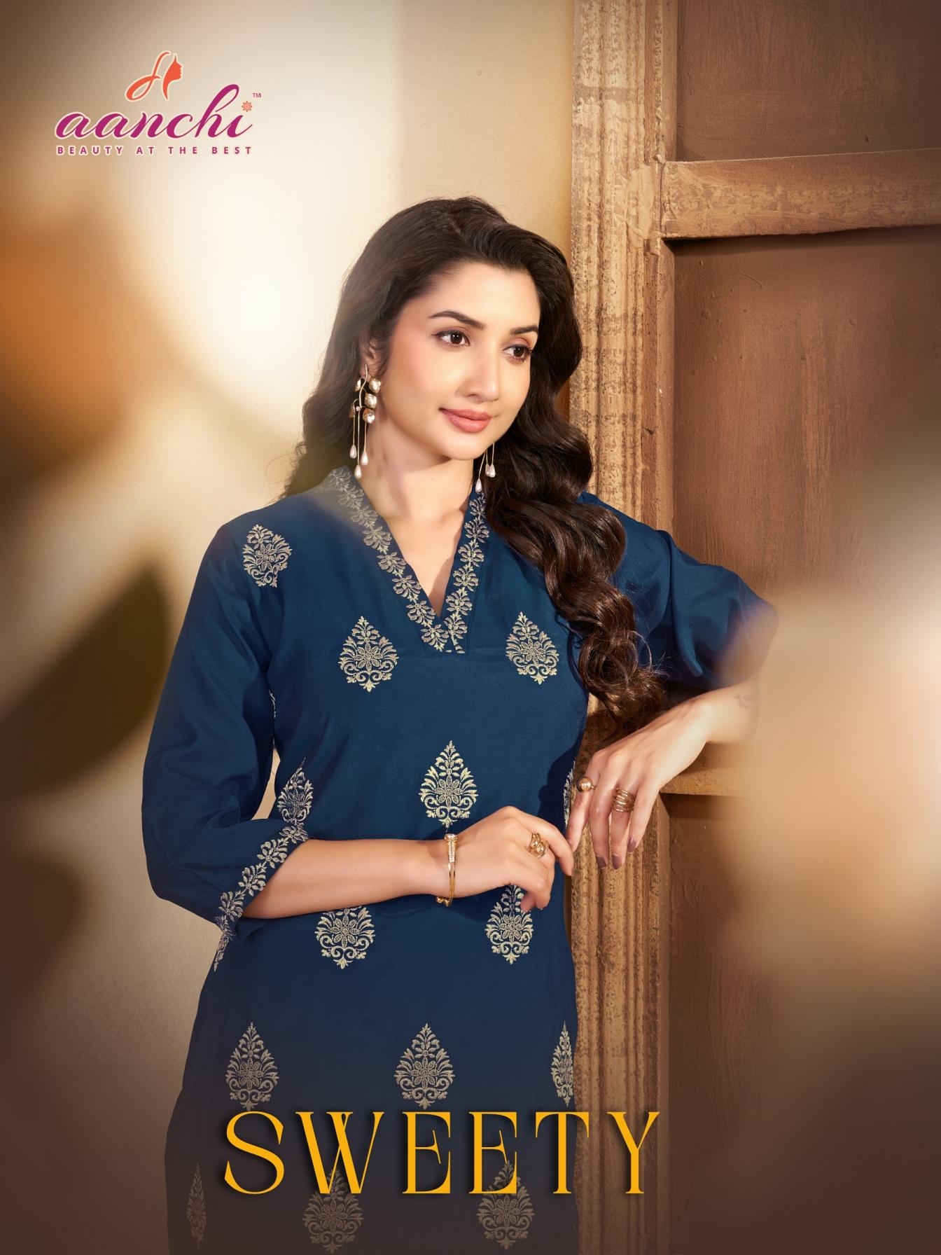 aanchi sweety amazing two tone readymade long kurtis in wholesale surat