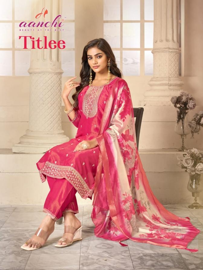 aanchi titlee series 1001-1004 tissue shimmer wholesale readymade suit