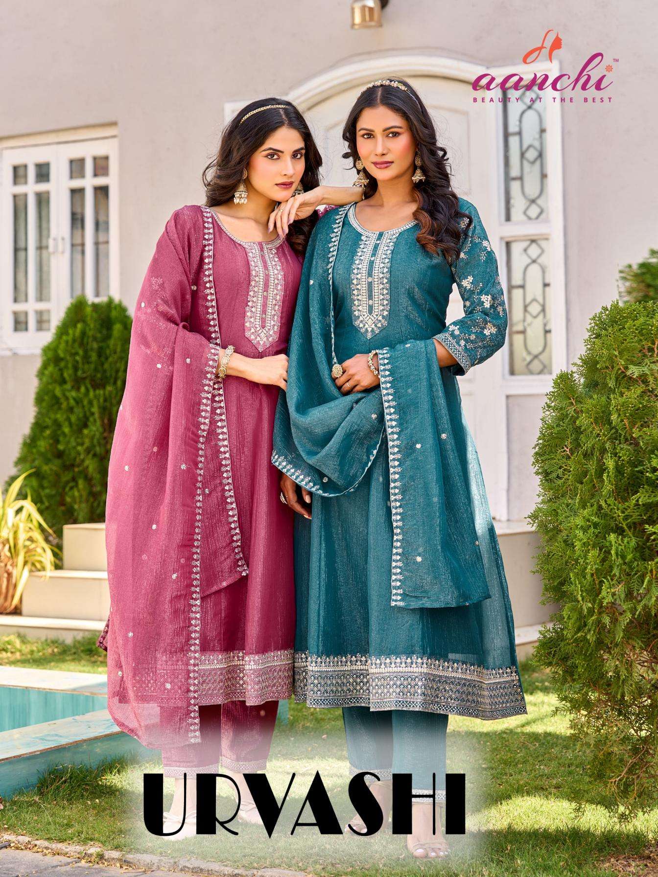 aanchi urvashi vichitra silk anarkali readymade wholesale salwar kameez