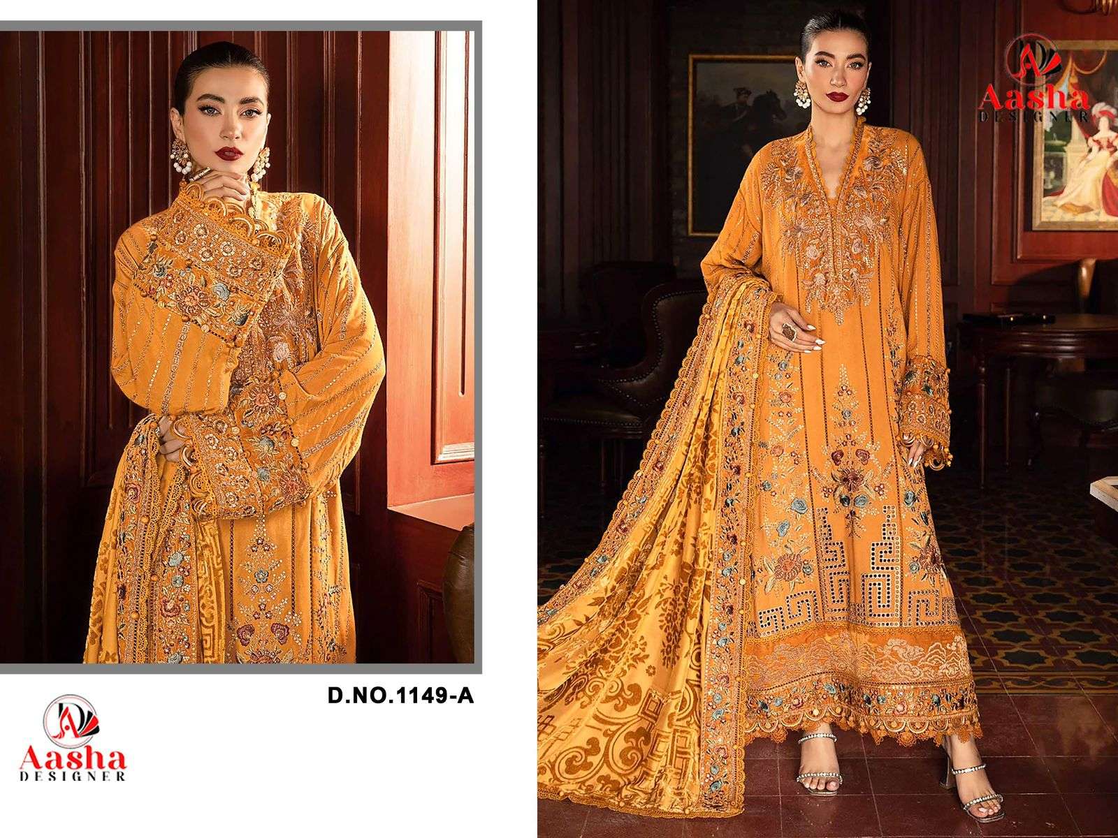 AASHA DESIGNER 1149 ABCD HEAVY REYON WITH SELF EMBROIDERY WORK single suit