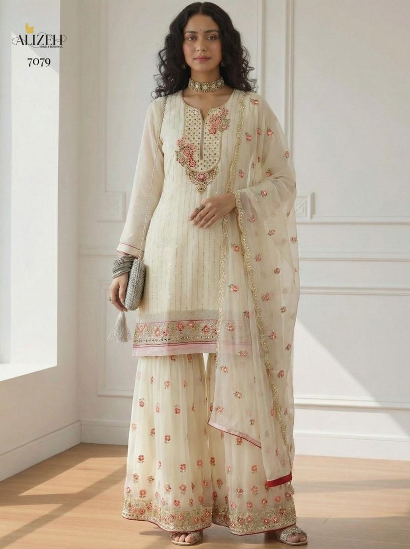 alizeh 7079 georgette readymade premium wedding wear sharara set