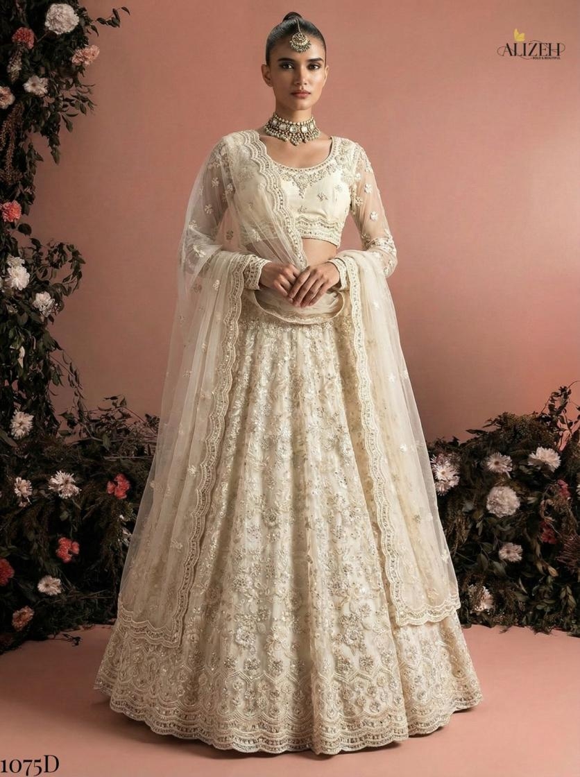 alizeh launch 1075 wedding special butterfly net lehengas online
