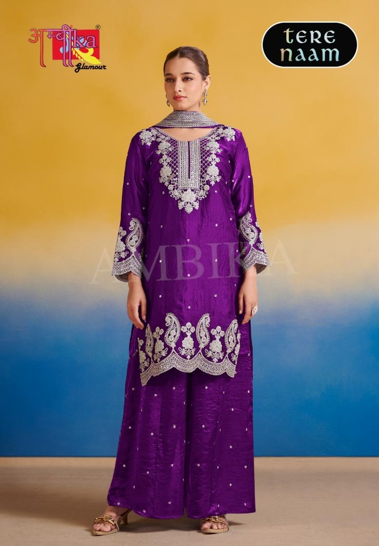 ambika kurti tere naam fandy readymade combo plazzo suits in wholesale surat