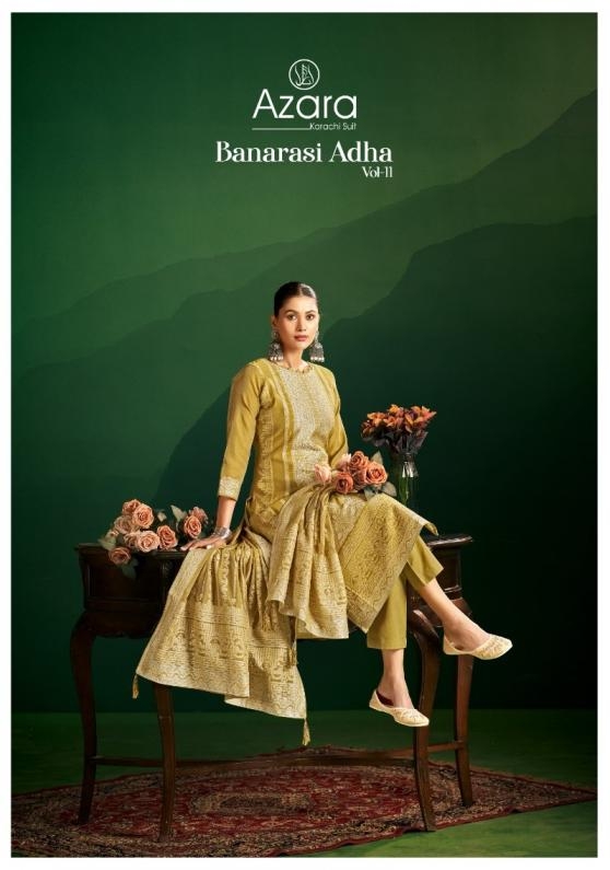 azara radhika fashion banarasi adha 11 series 100001-100006 cotton jacquard suit
