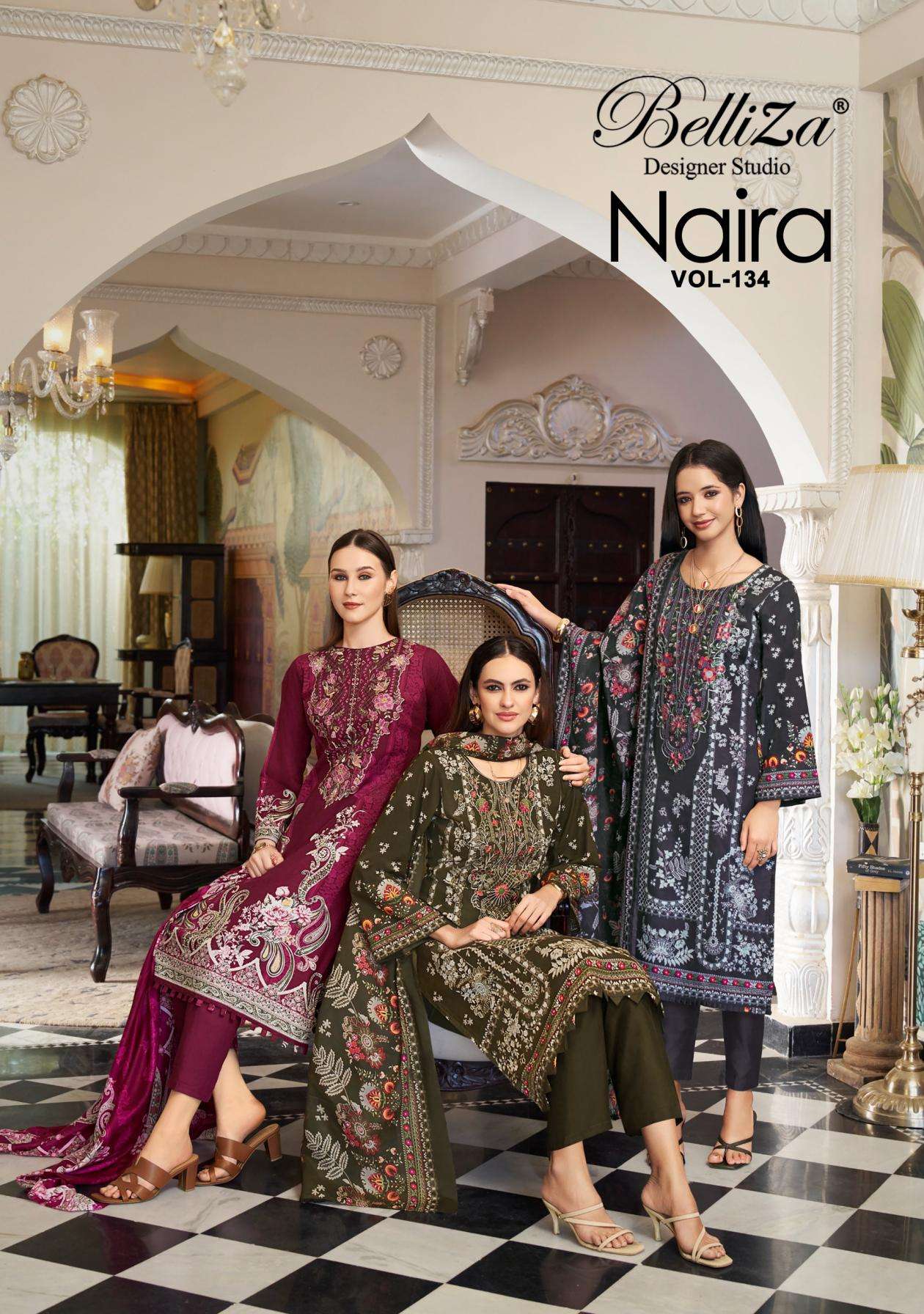 belliza designer naira vol 134 series 957001 to 957008 modern pakistani cotton salwar kameez in wholesale surat