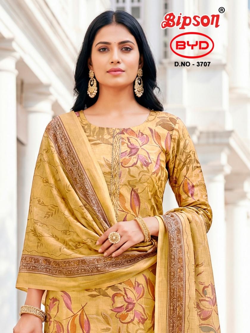 bipson prints 3707 Pure Cotton Digital Print With Ethnic HandWork wholesale suit 