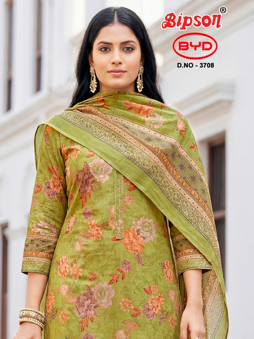 bipson prints ds 3708 Pure Cotton Digital Print With Ethnic HandWork wholesale suit 