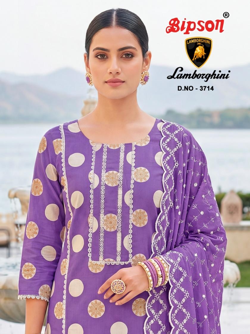bipson prints lamborghini 3714 Pure Cotton Print With Fancy Lace Work wholesale suit