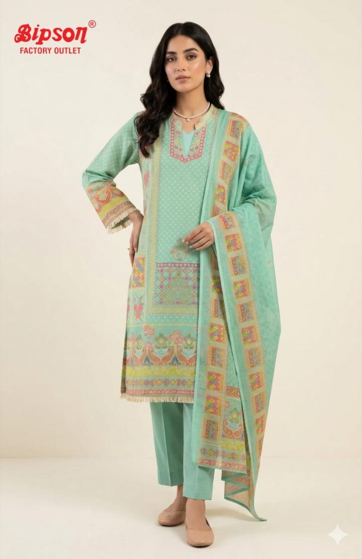 bipson prints linen line Pure Linen Digital Print With Ethnic Handwork & Cotton Astar suit