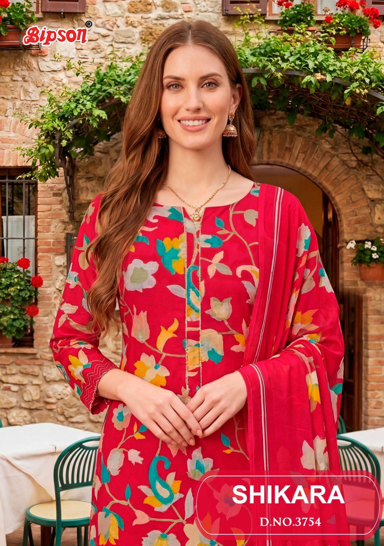 bipson prints shikara 3754 Pure JAAM Satin Print With Ethnic nek work wholesale suit