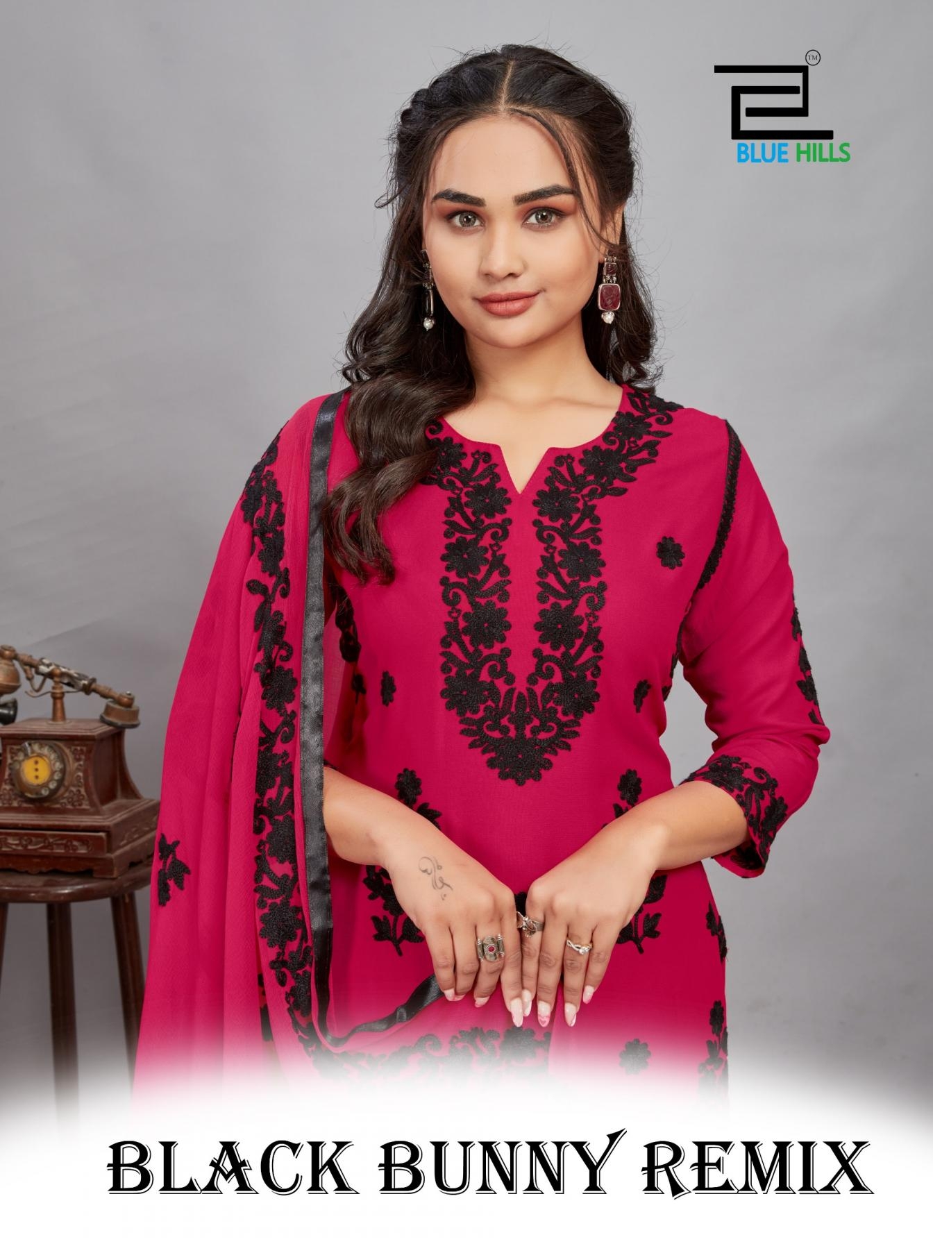 blue hills black bunny remix series 1001 to 1005 rayon readymade big size plazzo suit in wholesale surat