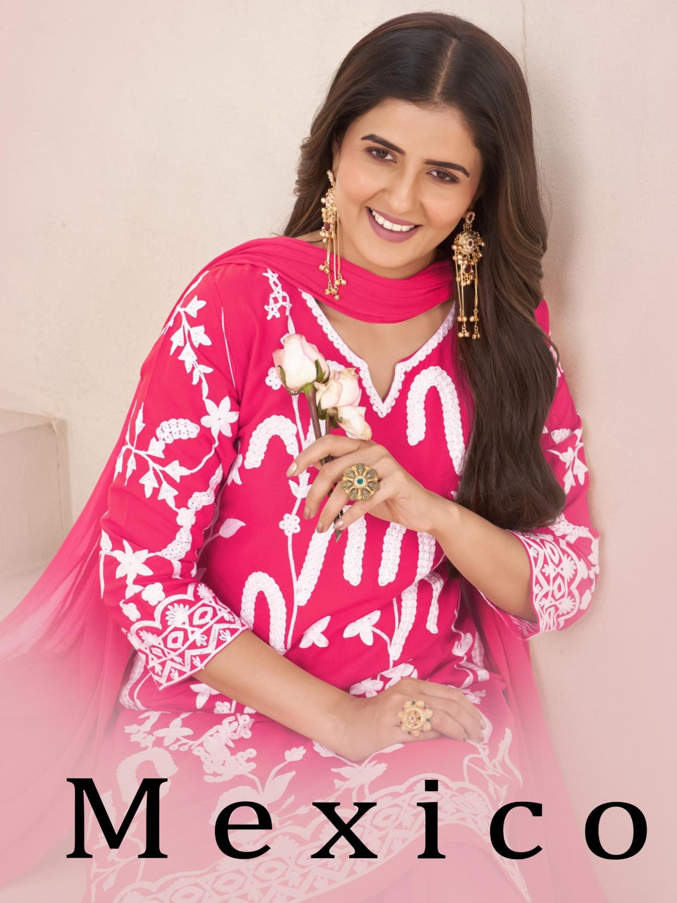 blue hills mexico series 5158 to 5161 rayon readymade plus size plazzo suits in wholesale surat