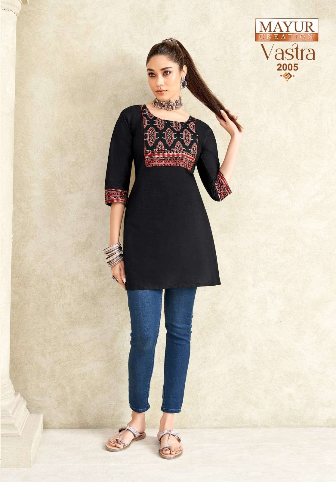 btmt astra Vol 2 Heavy Poplin Cotton With Printed Ajrakh Patch single kurti