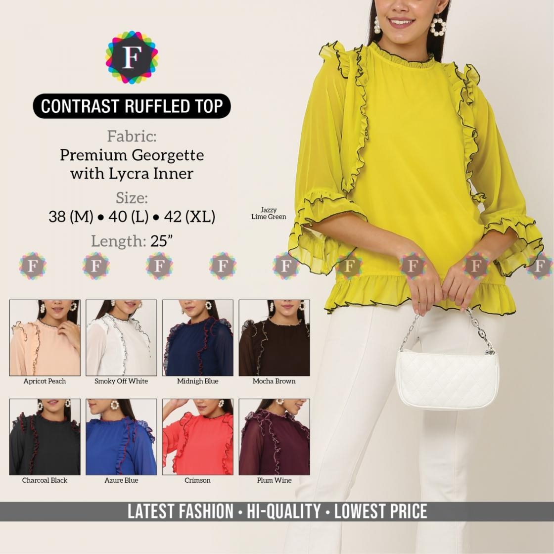 contrast ruffled readymade amazing georgette girls tops wholesaler