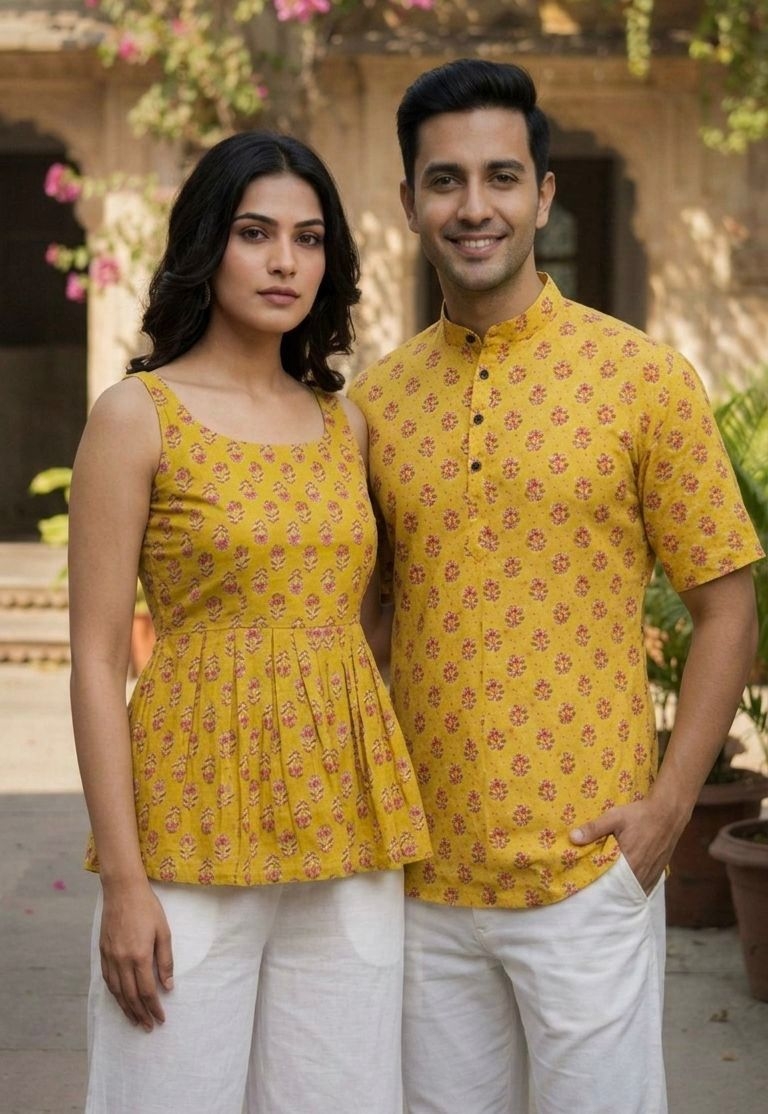 Couple Special Cotton Printed Short Length Top and Kurta 