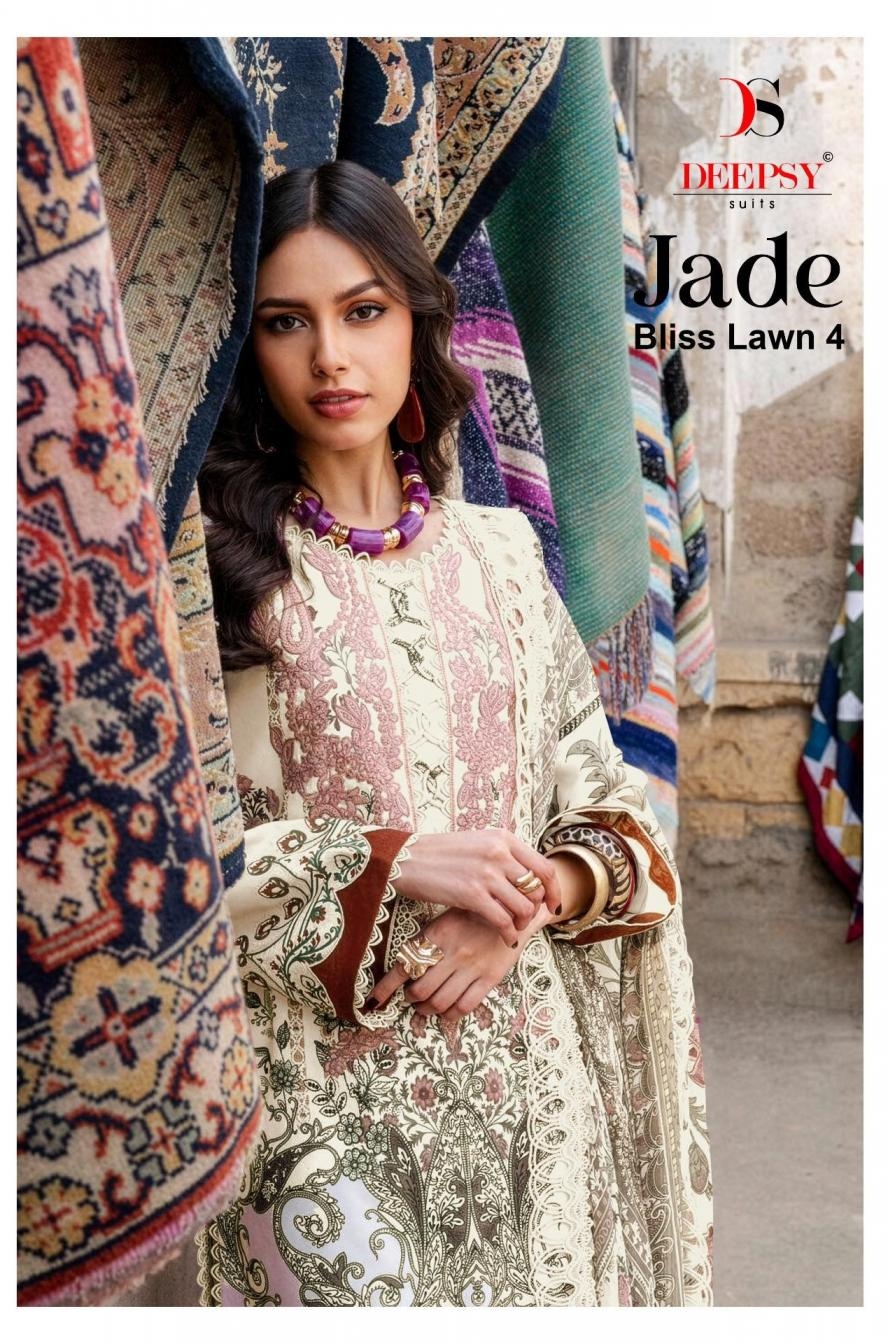 deepsy suits jade bliss lawn vol 4 series 1671 to 1678 cotton pakistani unstitch suit in wholesale surat