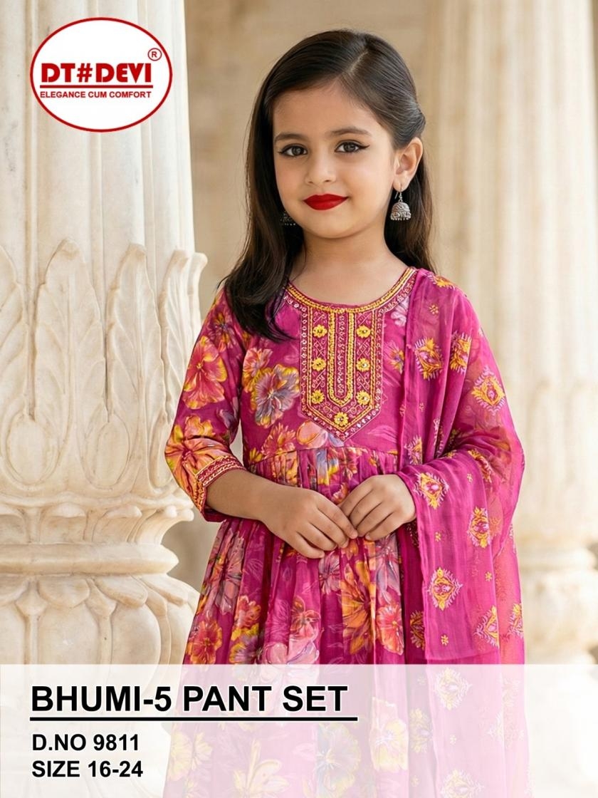 dt devi bhumi vol 5 series 9811 roman silk fully stitch combo kids dress