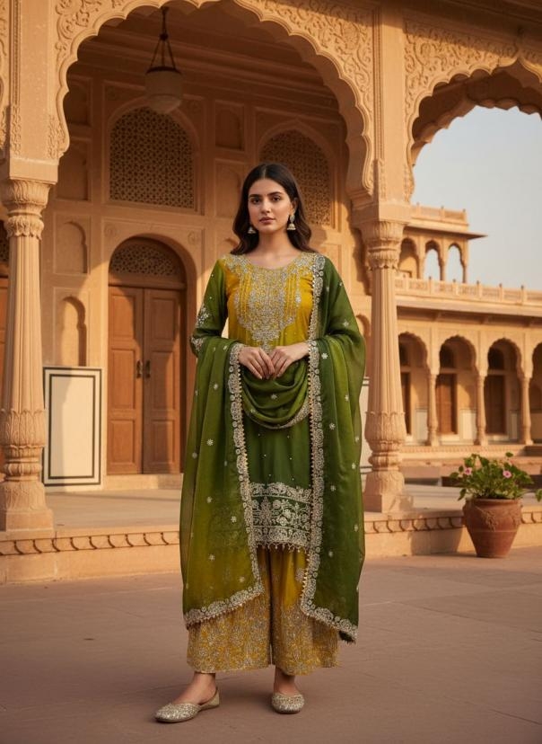 dvd 5091 chinon silk fully stitch designer pakistani style plazzo single suits