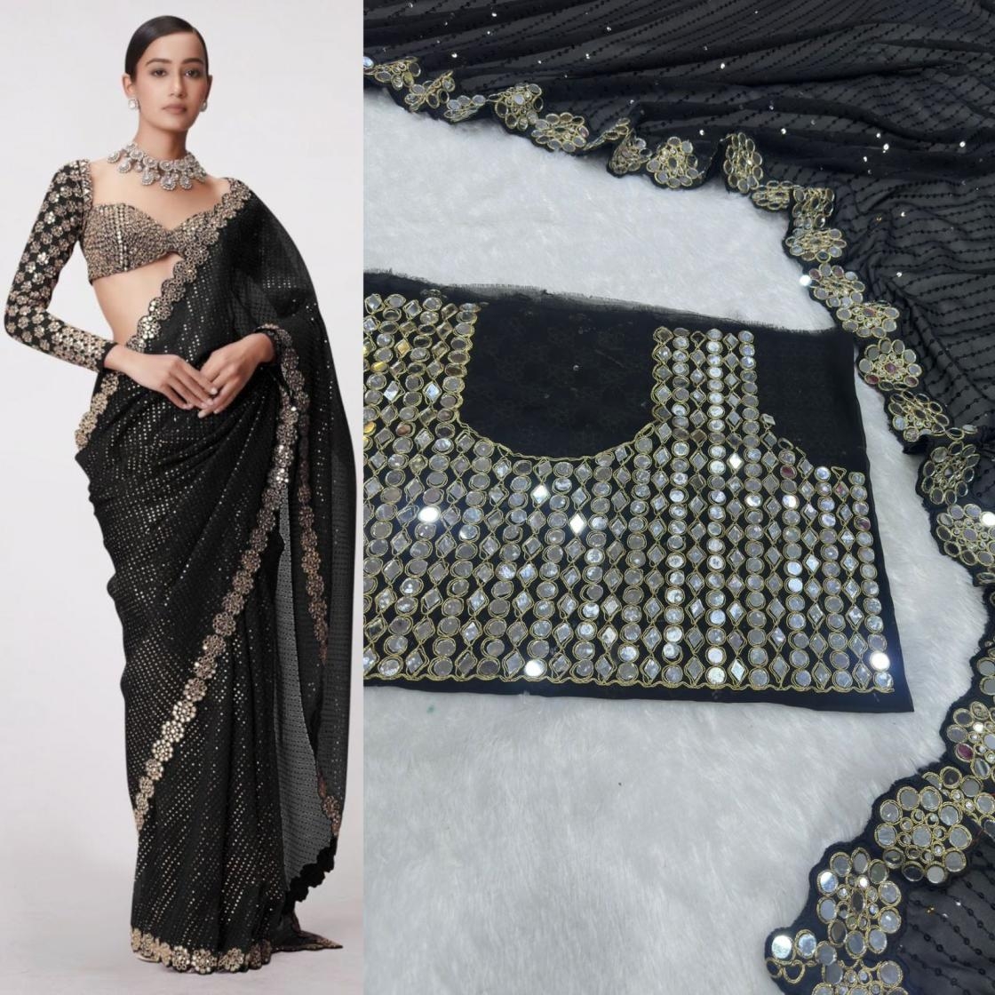 dvd 5094 faux georgette party wear mirror work sarees
