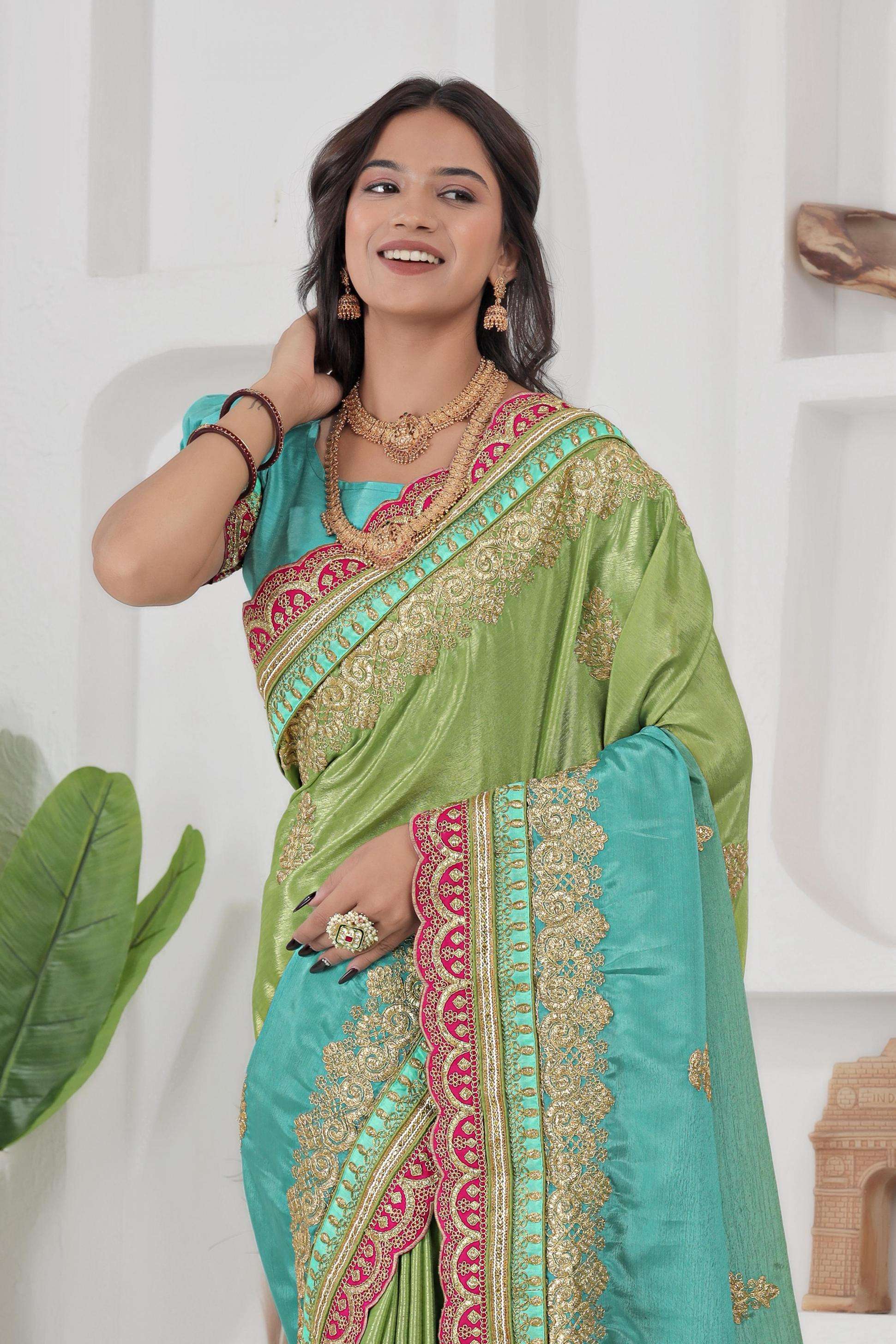 dvd 5140 embroided chinon silk sarees 