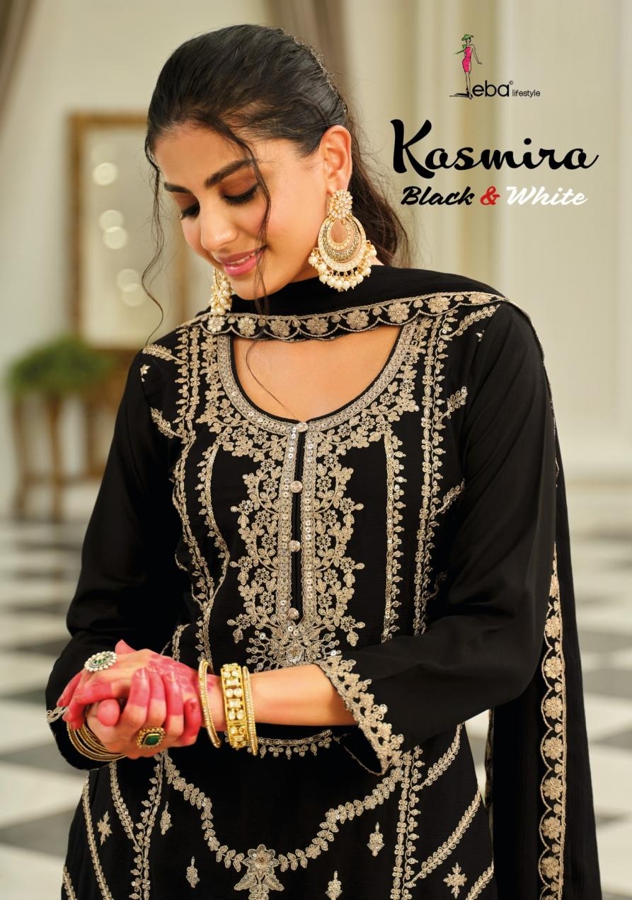 eba lifestyle kasmira black & white series 2169 to 2170 chinon fully stitch pakistani plazzo suits in wholesale surat
