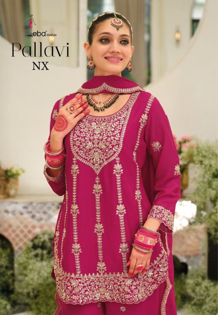 eba lifestyle pallavi nx series 2141 to 2144 chinon fully stitch pakistani plazzo suit in wholesale surat