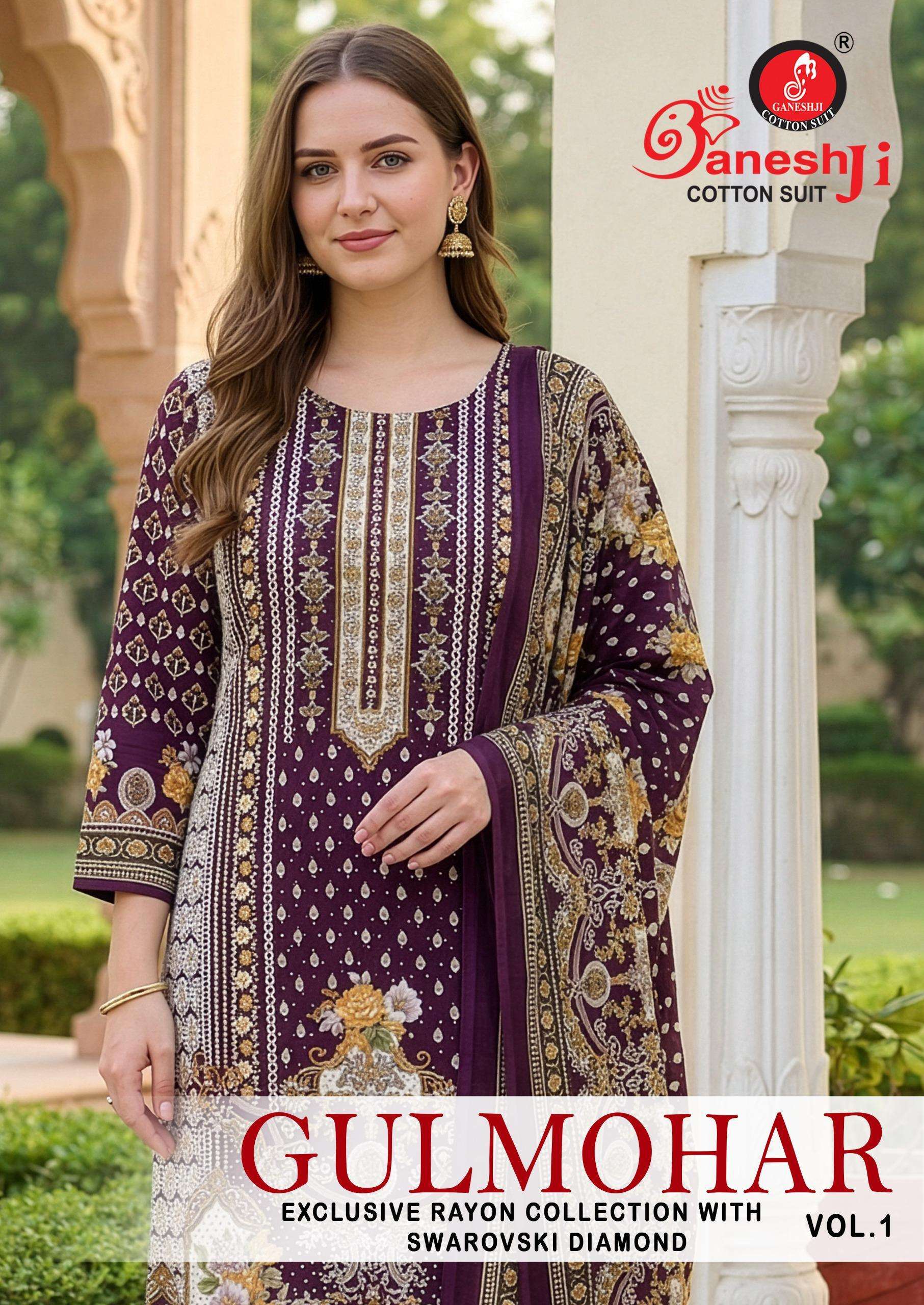 Ganeshji Gulmohar Vol-1 series 1001-1010 Reyon Pakistani Prints wholesale suit 