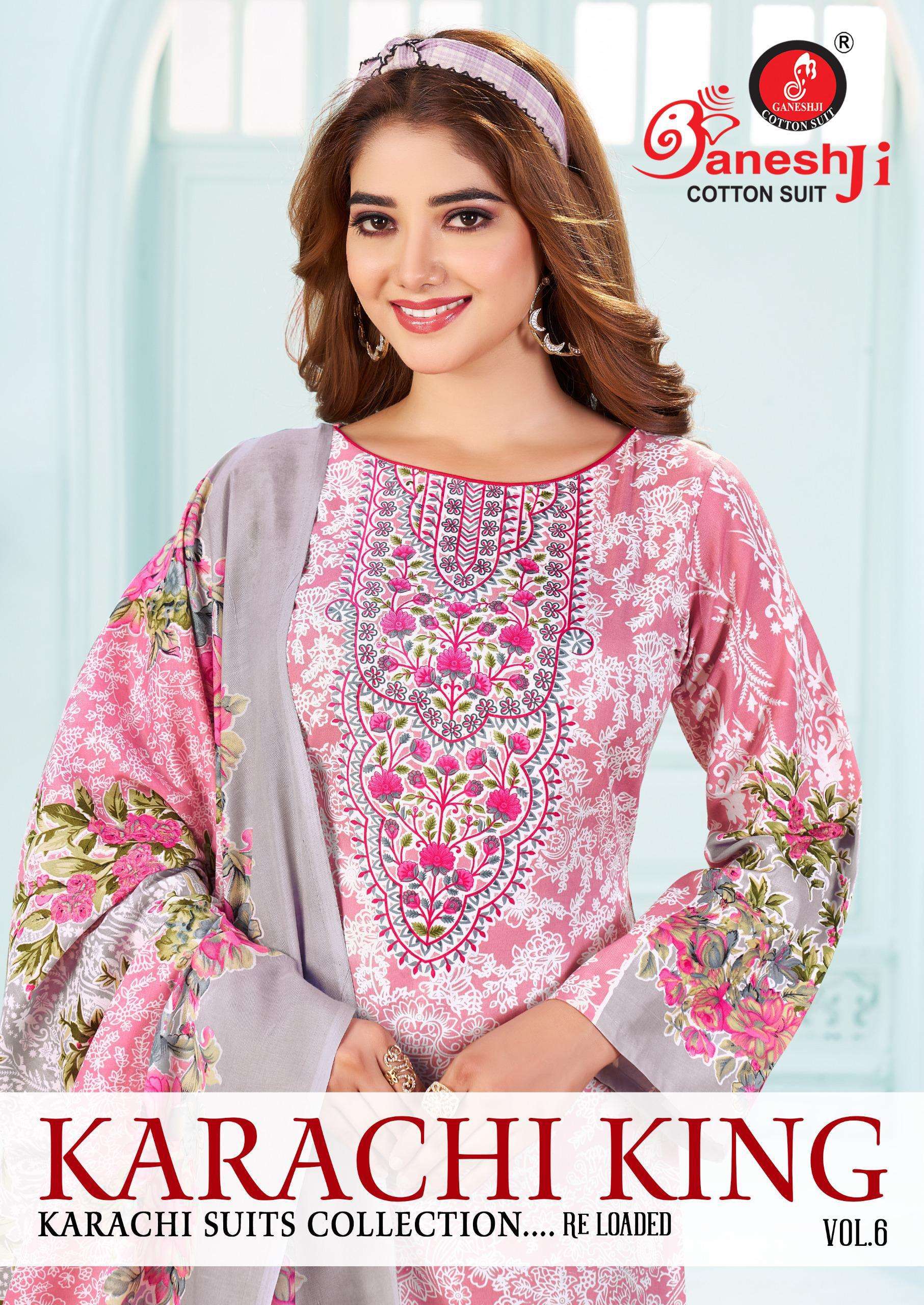 Ganeshji Karachi King Vol-6 series 6001-6008 Pure Heavy Soft Cotton wholesale suit