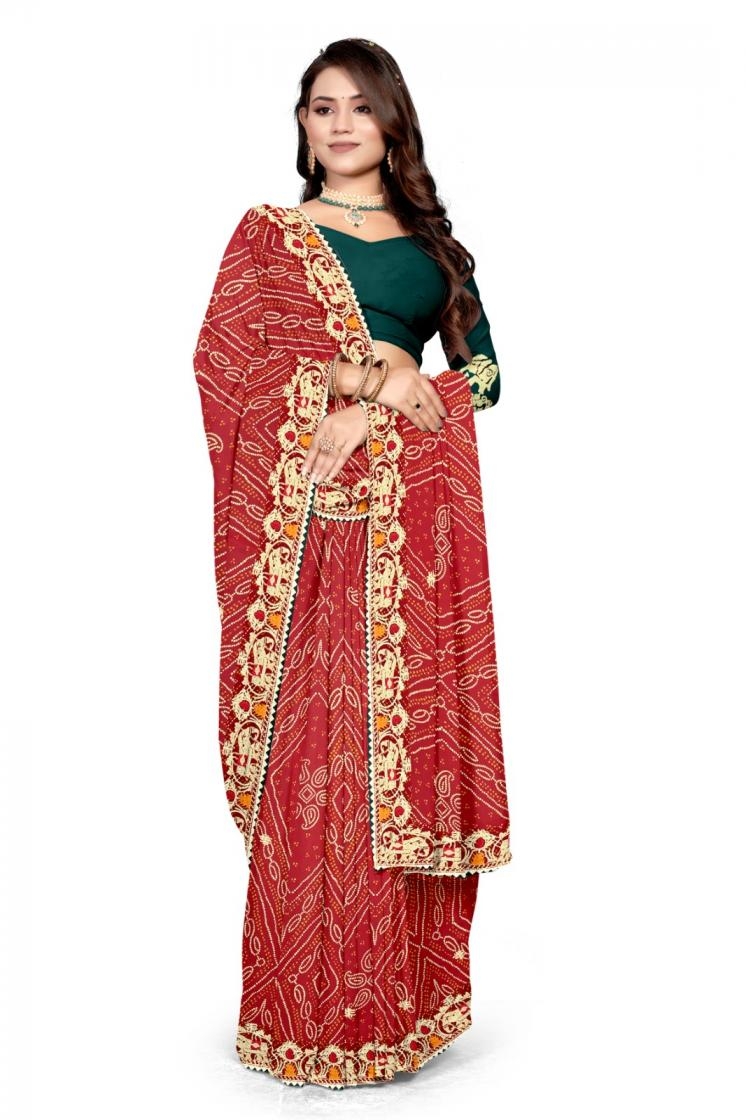 georgette shop trendy bandhani saree with blouse for womens