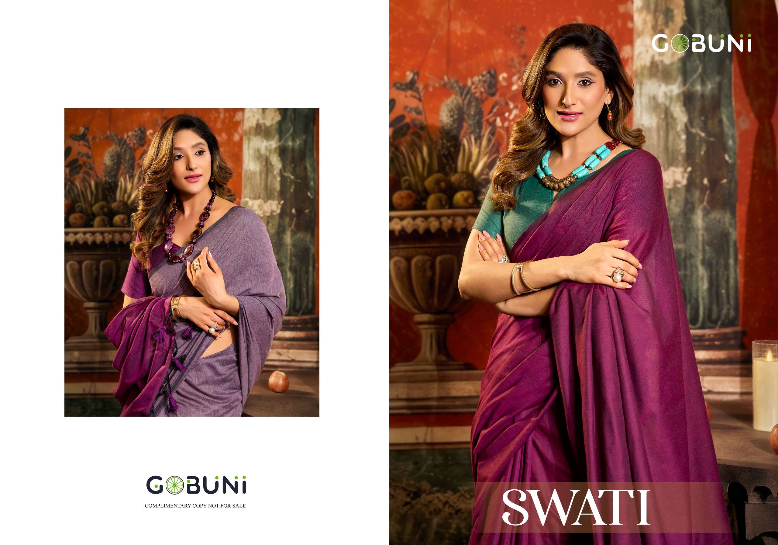gobuni swati series 3701-3708 Mal Cotton Contrast Pallu saree
