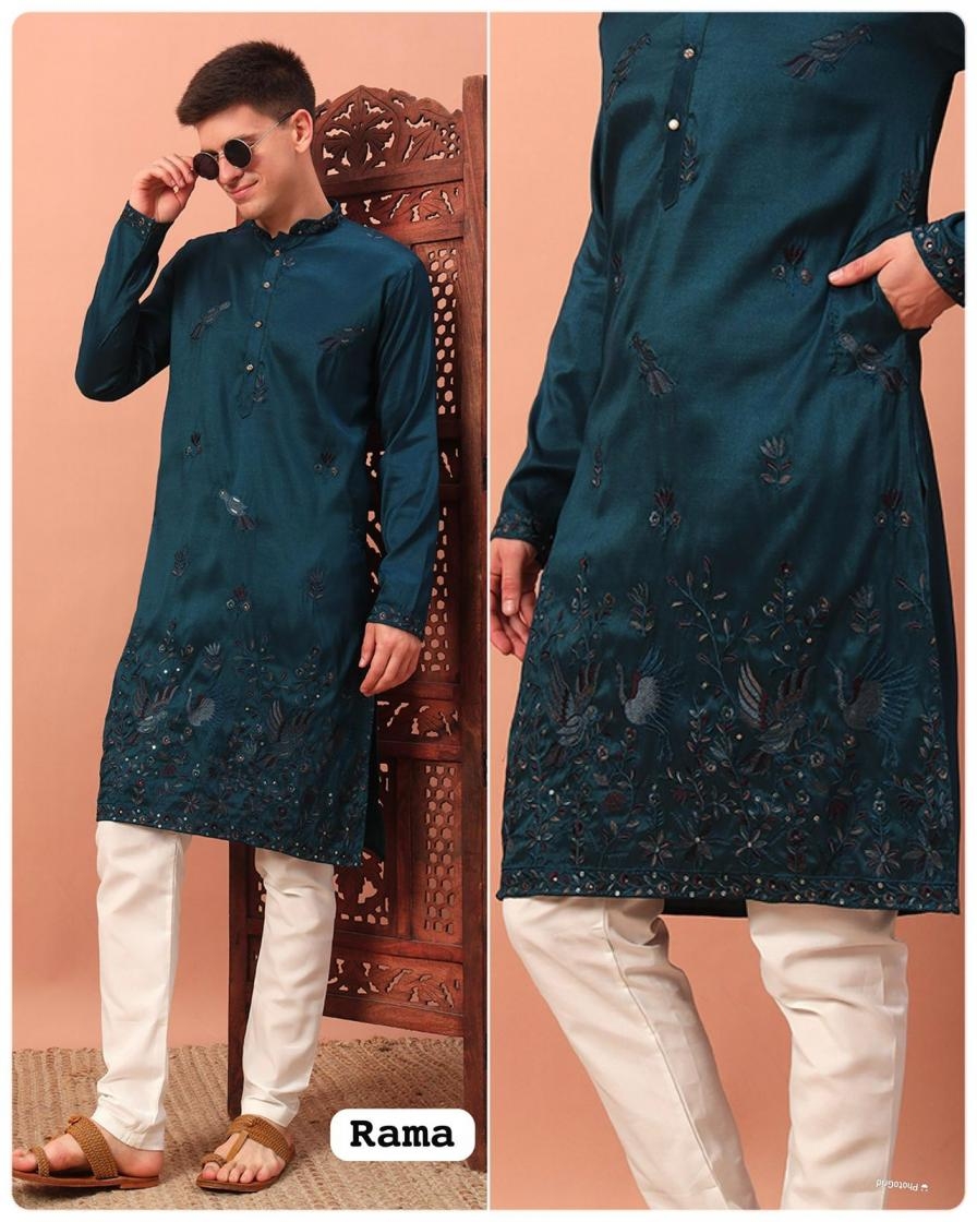 grand utsav silk embroided fully stitch mens kurta in wholesale surat