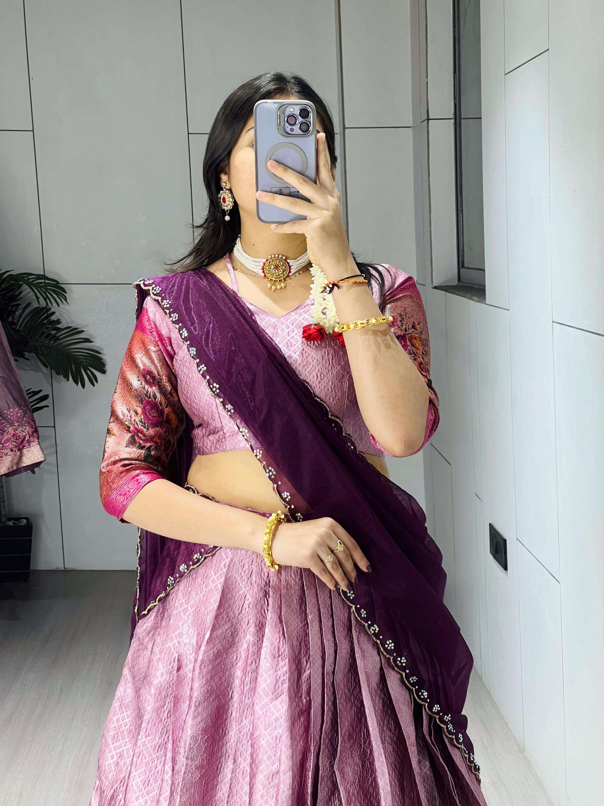 grtn8131 half saree silk zari weaving stitch lehenga unstitch choli dupatta