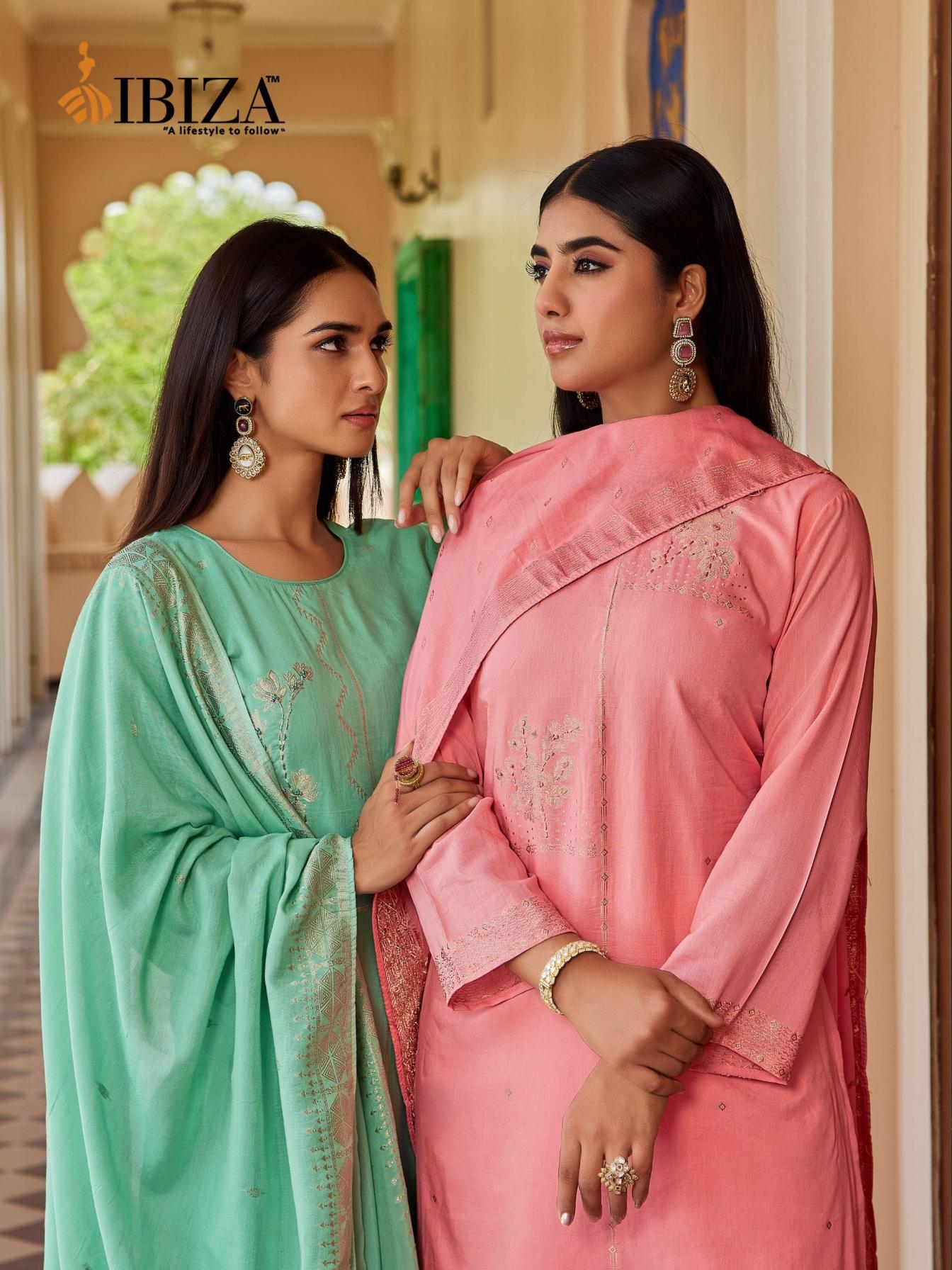 ibiza khanak series 15889 to 15892 mul chanderi jacquard salwar suit in wholesale surat