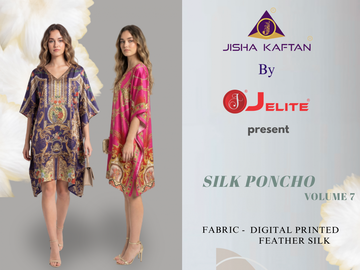 JISHA KAFTAN SILK PONCHO VOL 7 series 2049-2056 Digital Printed Feather Silk kaftan