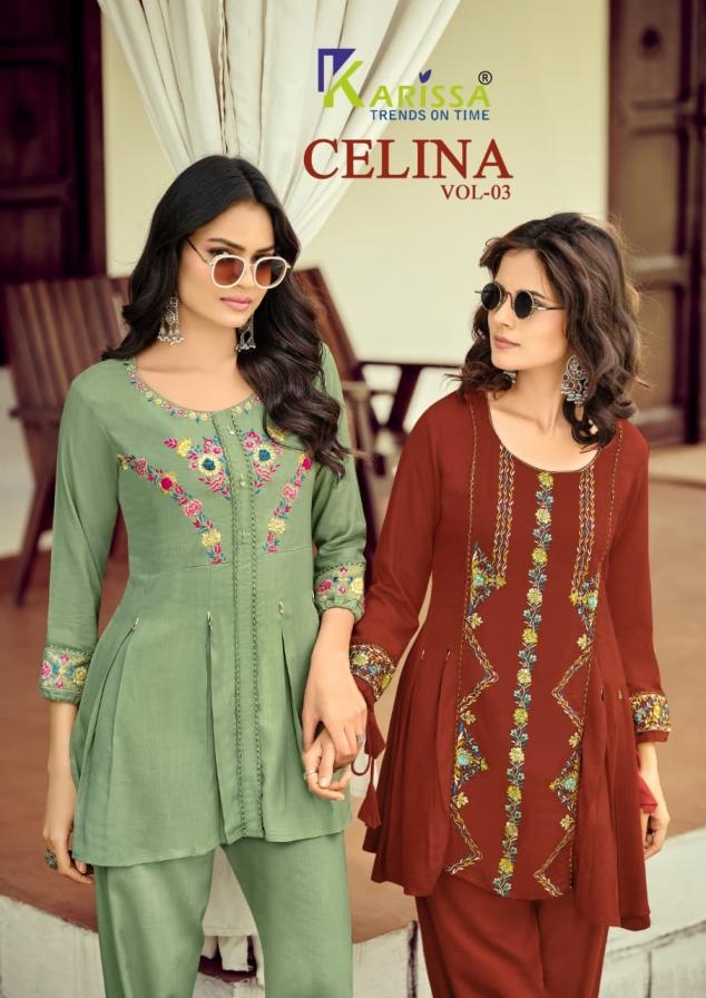 karissa celina vol 3 series 1001-1006 viscose rayon kurti with bottom 