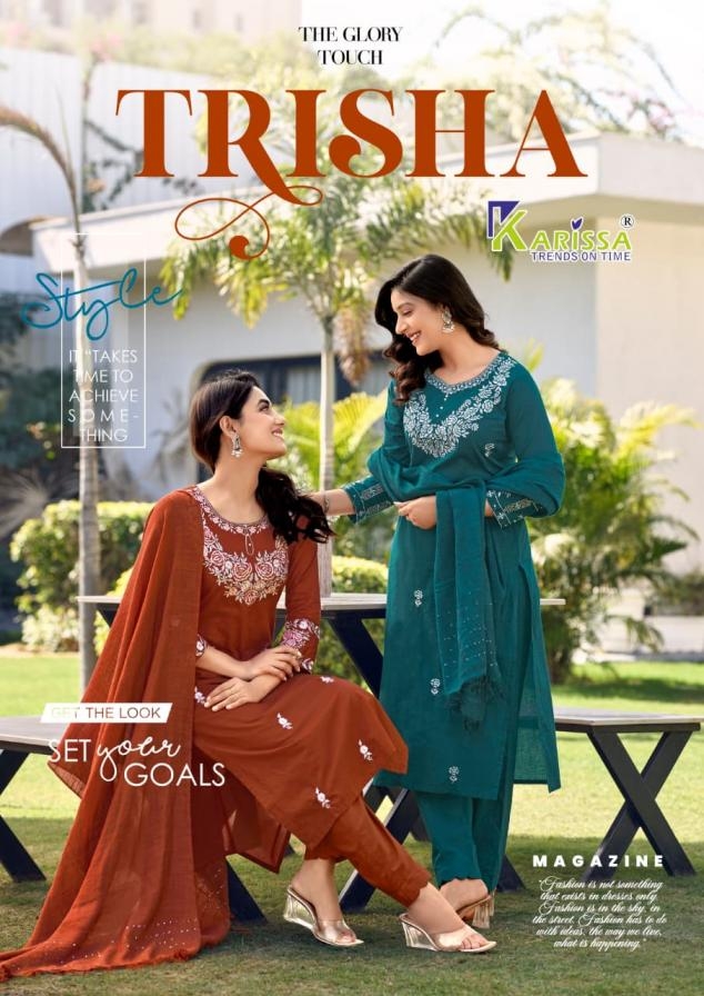 karissa trisha series 1001 to 1004 muska cotton fully stitch suit in wholesale surat