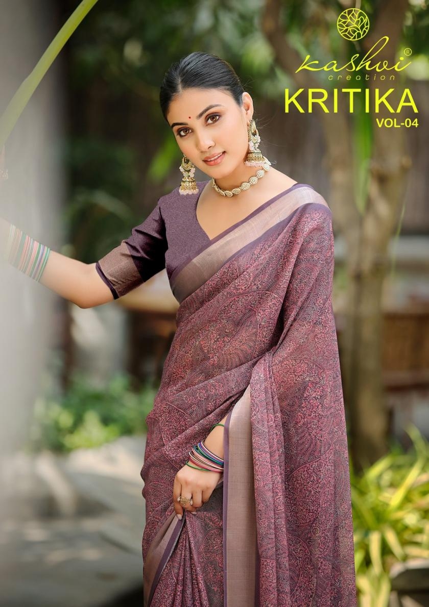 kashvi creation kritika vol 4 series 401 to 408 pretty dull moss kasab border saree in wholesale surat
