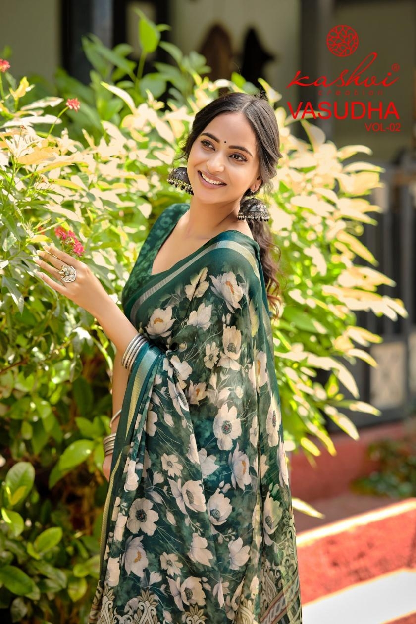kashvi creation vasudha vol 2 series 201 to 208 unique dull moss saree in wholesale surat