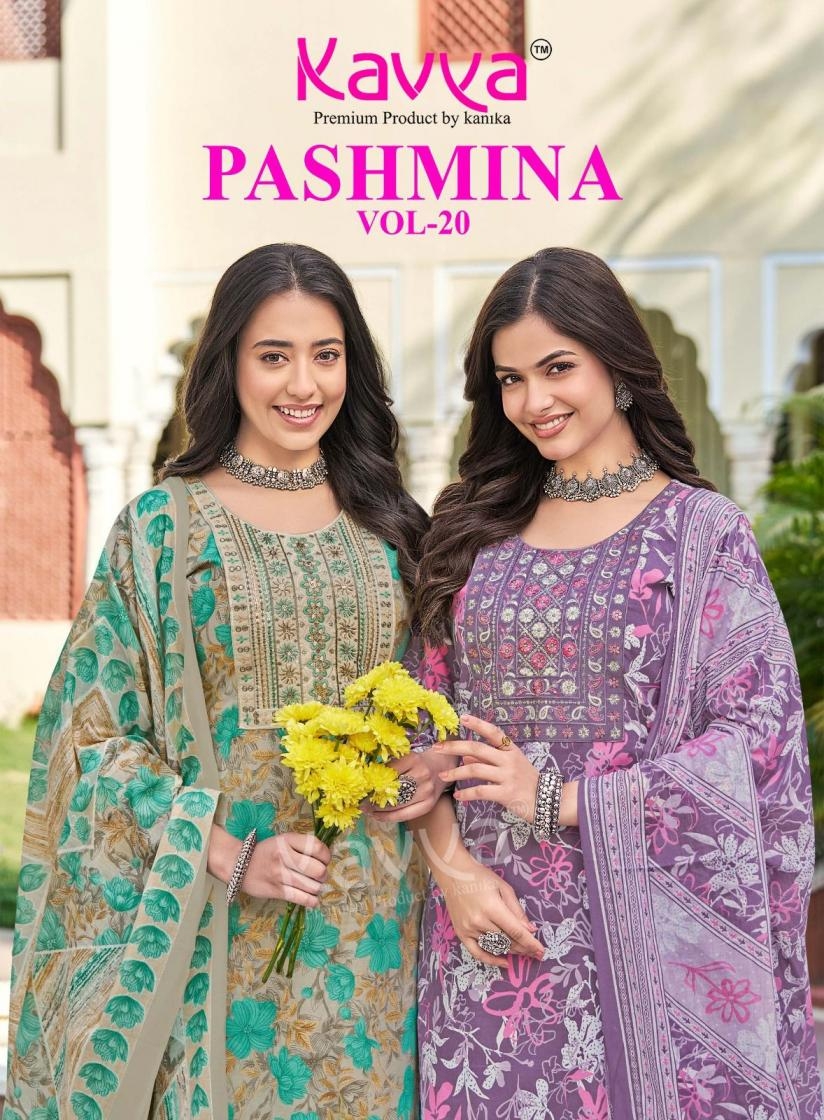 kavya pashmina vol 20 series 20001 to 20010 malaysian cotton readymade suit in wholesale surat