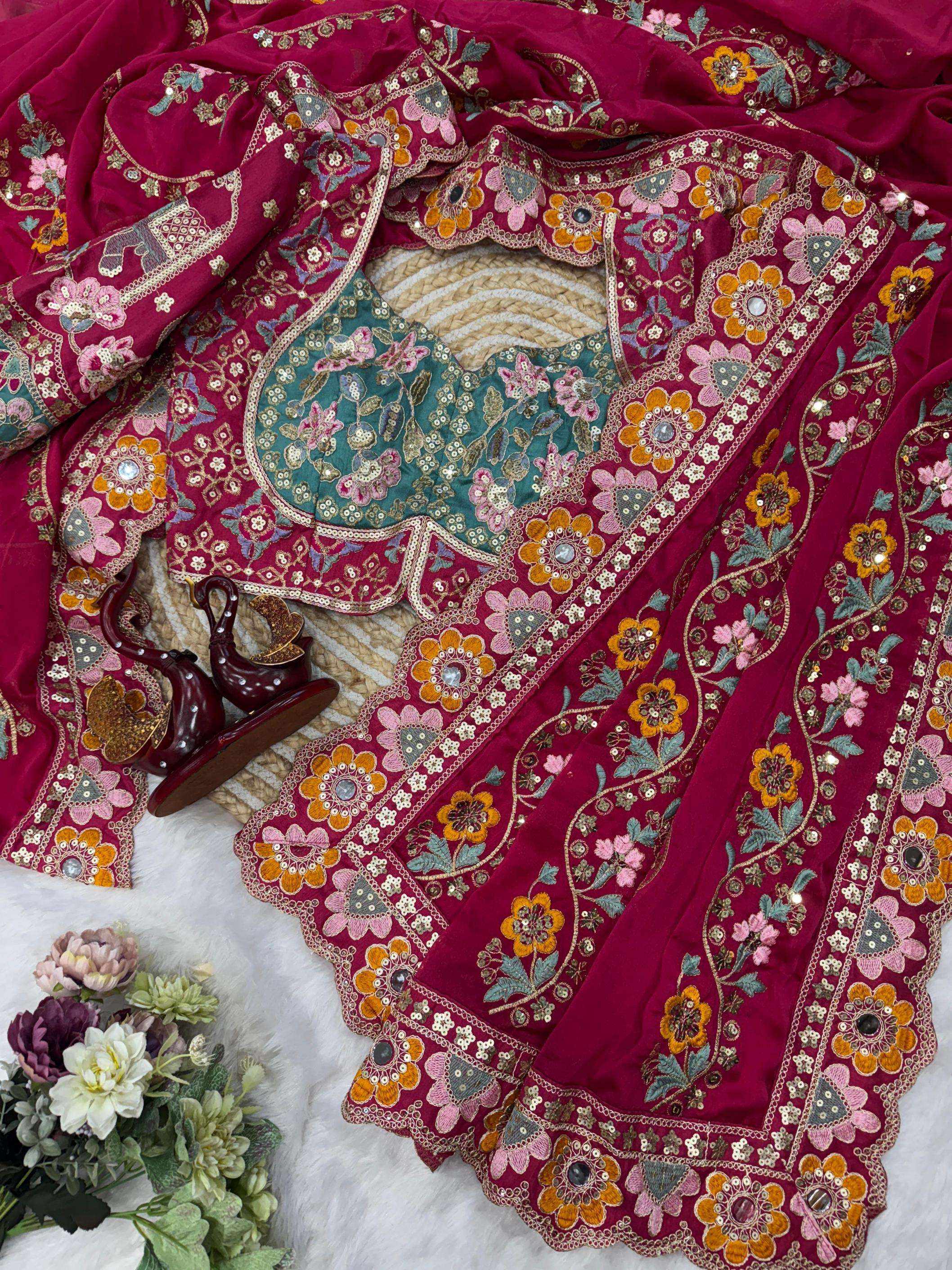 kc 2025 rangoli silk embroidery work saree with rich pink stitched blouse pcs